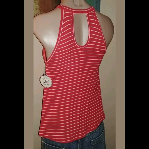 SO RED & WHITE STRIPED SOFT TIE HIGH NECK KEYHOLE - Picture 2 of 3
